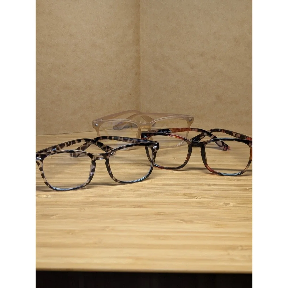 Square Full Rim Blue light Eyeglass Frames Set of 3 Beige Multicolor Tortoise